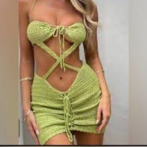 Outcast Lyla Dress Size S Green Crochet Two-Piece Set